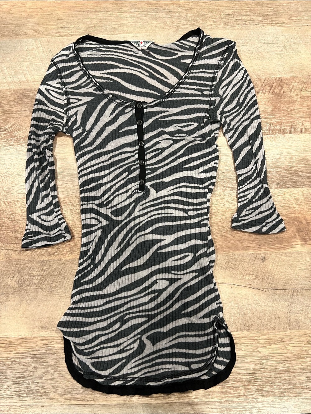 Hard Tail Zebra Print Ribbed Henley Tunic - Black & White